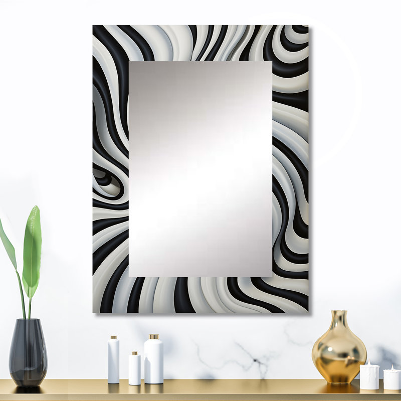 Black White Optical Art Dream III - Op Art Decorative Wall Mirror, Black Large Mirror, Printed Metal Art, 32" x 24"