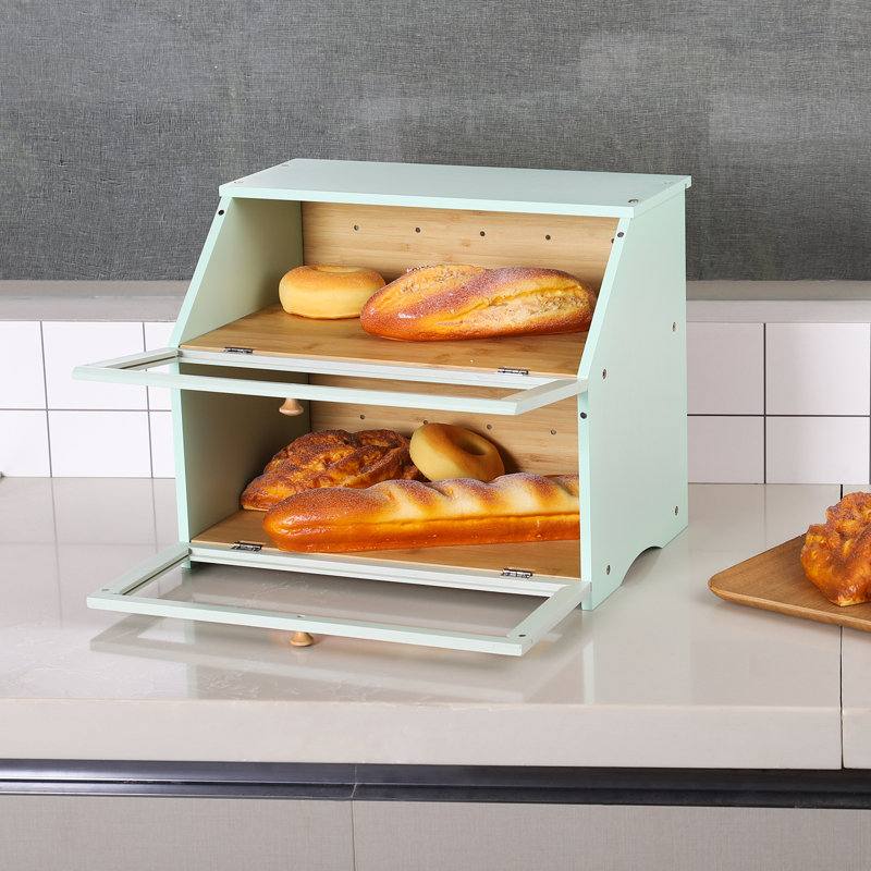 Double Layer Bamboo Bread Box, Mint-Green