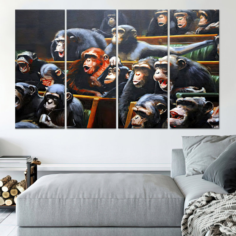 Impression sur toile Elegant Monkey Senators: impression murale en verre trempé, toile tendue 4P, 31,5 po H x 63 po l