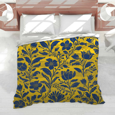 Yellow Blue Floral Pattern Comforter