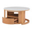 Table basse ronde avec plateau en marbre blanc, rangement à 2 niveaux et 1 tiroir