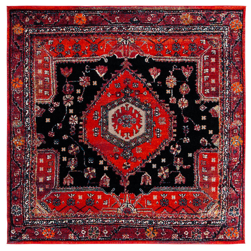 Tapis oriental rouge / noir Chavis, Carré 6 pi 7 po