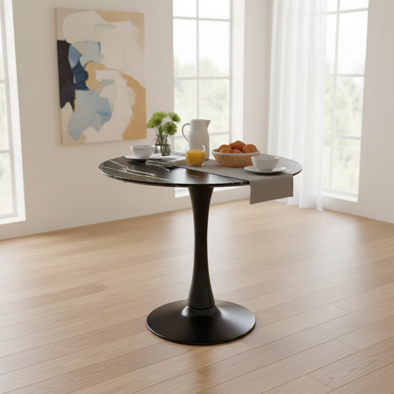 Table de salle à manger Mid-Century, Noir marbré