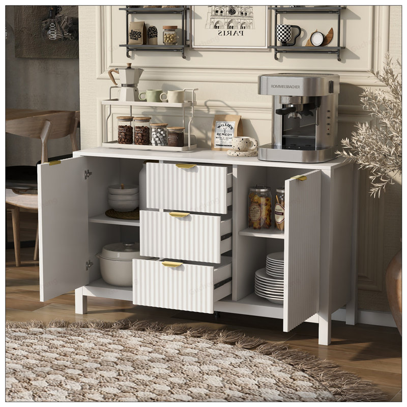 Wave Design Sideboard With 3 Adjustable Shelves, 3 Drawers, And Soft-Close Doors For Versatile Storage And Elegant Display In Any Room