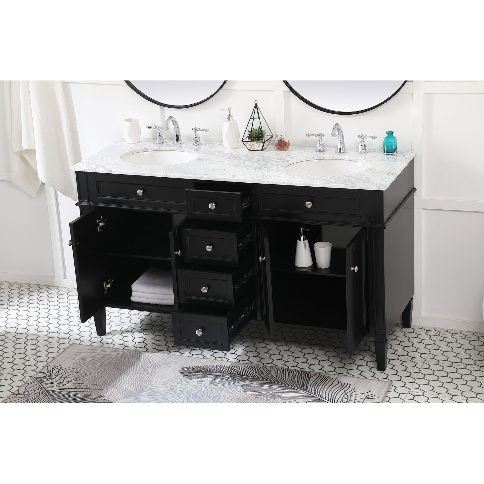 Rivers 60'' Double Bathroom Vanity, Black