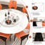 Table de salle à manger ronde en marbre 59 po, table de salle à manger en pierre frittée ronde avec base conique en acier inoxydable, table de salle à manger robuste pour la salle à manger de cuisine pour 4 à 6 personnes (avec 6 chaises orange)-319329305