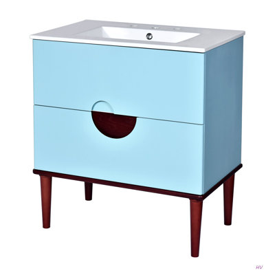 Ensemble de meuble-lavabo 30 po avec lavabo en céramique, meuble de rangement moderne à 2 tiroirs avec cadre en bois massif