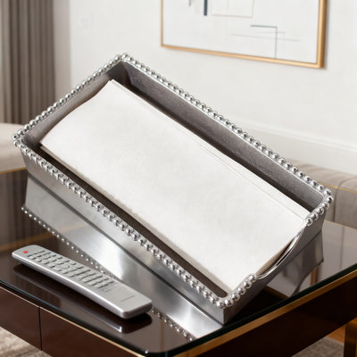 Recycled Aluminum Beaded Guest Towel Holder Box With Easy-Access Notch, Handmade Home Decor For Bathroom Or Kitchen
