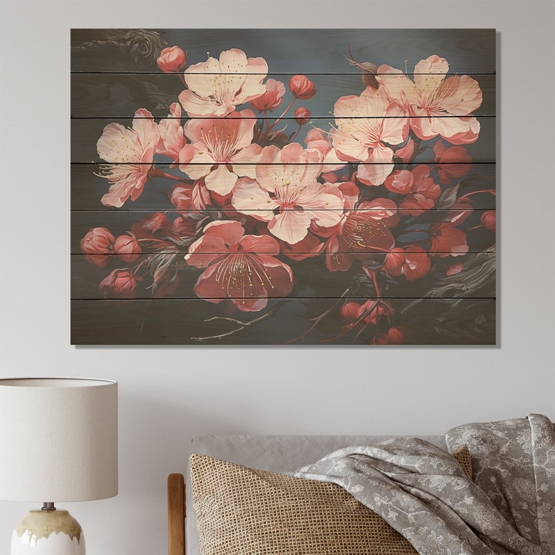 Cerisier rose en fleurs II - Cerisier sur bois, H 10 po x l 20 po