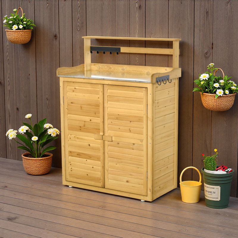 Organisateur de table de travail en bois à 3 niveaux avec armoire de rangement verrouillable avec crochets magnétiques