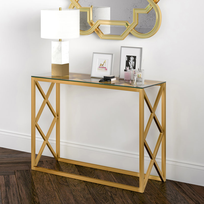 Glass Top Console Table, Brass