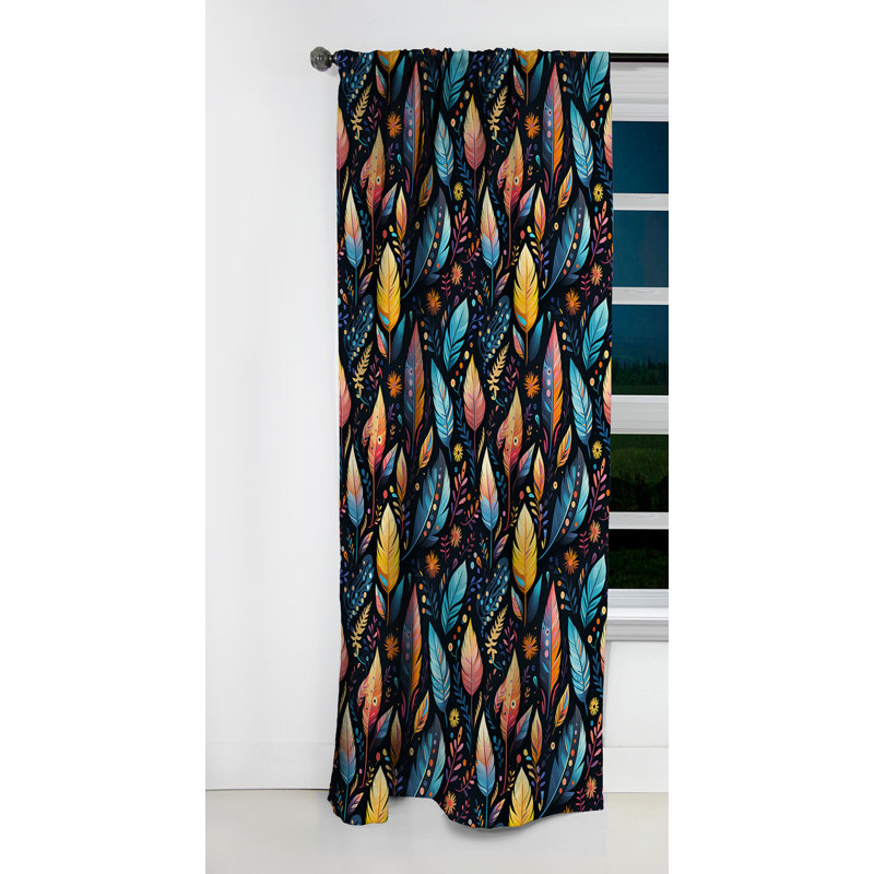 Tribal Dreamscape Feather Boho Motif V - Rideau occultant Boho - 1 panneaux, L 52 po x L 120 po