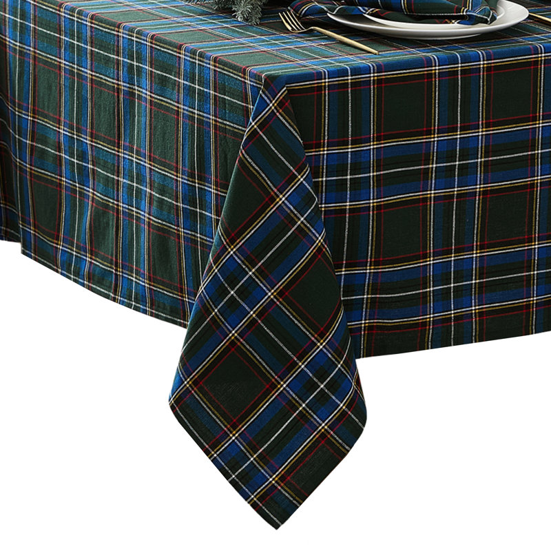 Kayleigha Holiday Plaid Christmas/Winter Cotton Tablecloth, Green, 70" L x 52" D