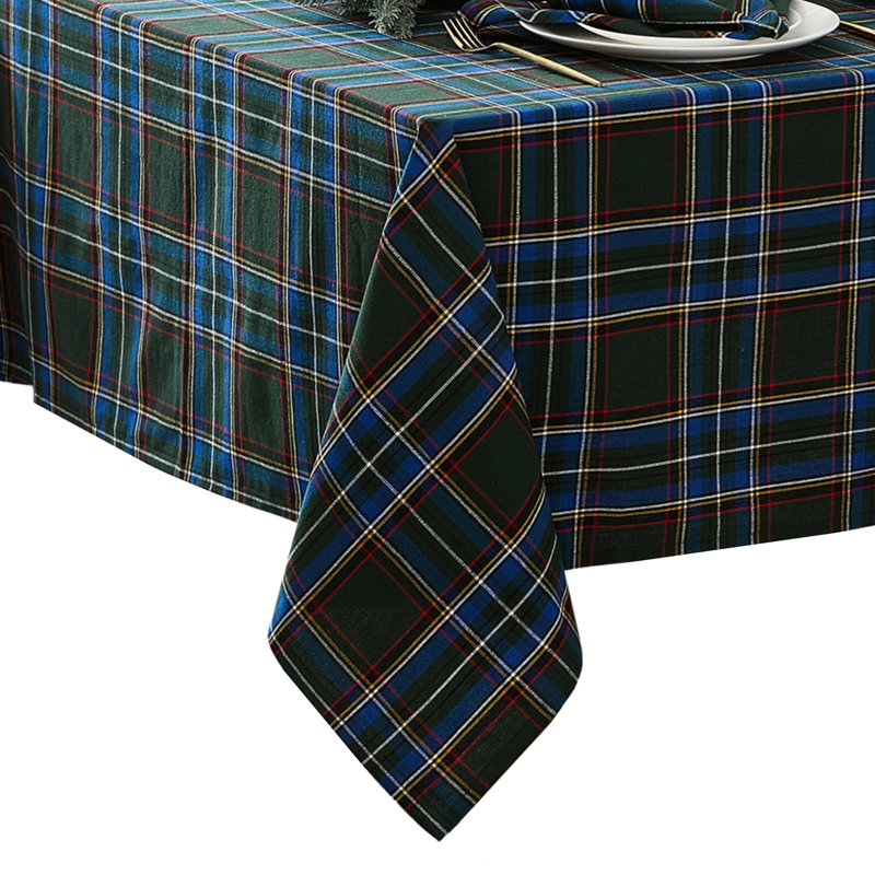 Kayleigha Holiday Plaid Christmas/Winter Cotton Tablecloth, 102" L x 60" D, Green