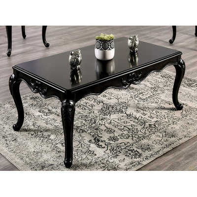 Traditional Style Rectangle Coffee Table  Curved Shaped Legs Carved Design Solid Wood Structure