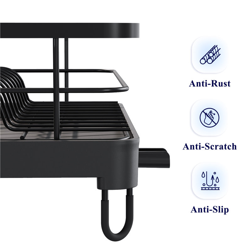 Dish Drying Rack for Kitchen Counter, Stainless Steel Sink Organization and Storage Essentials with Cutlery Holder, Home and Appartment Decor, 12.2''W x 15.7''~23''L, White