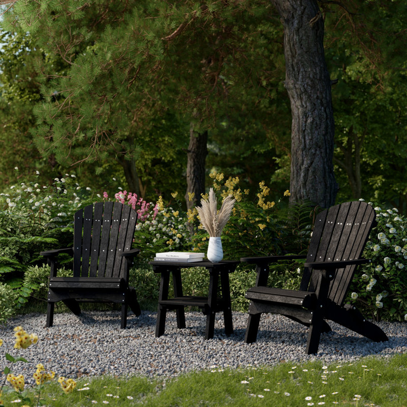 Heritage 3-Piece Folding Adirondack Set with Side Table, Black