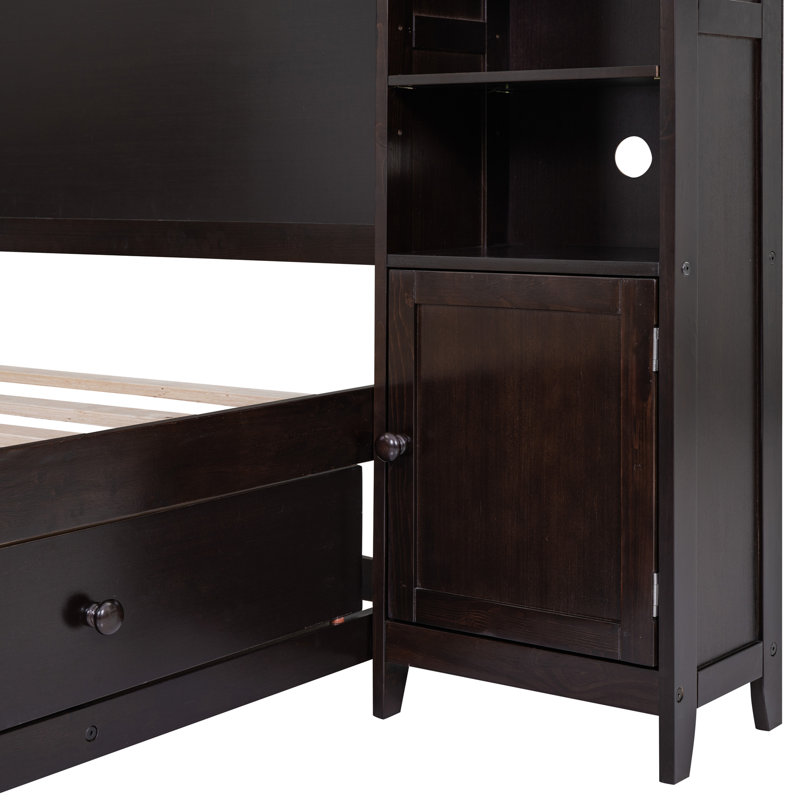 Lit double en bois pleine grandeur avec armoire et tablette, accent moderne, Espresso
