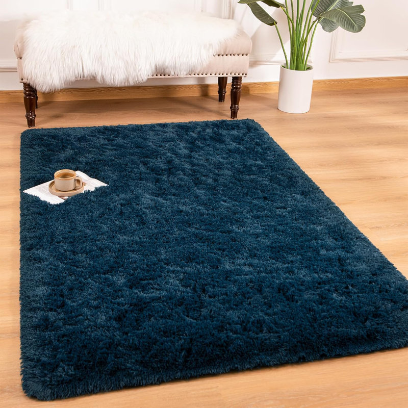 Navy Blue Shag Fur 4' x 6' Rectangular Kids Rug