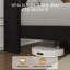 Lit plateforme tapissier moderne en velours avec tête de lit à oreilles, station de charge, lumières DEL et 2 tiroirs-128989543-128989544