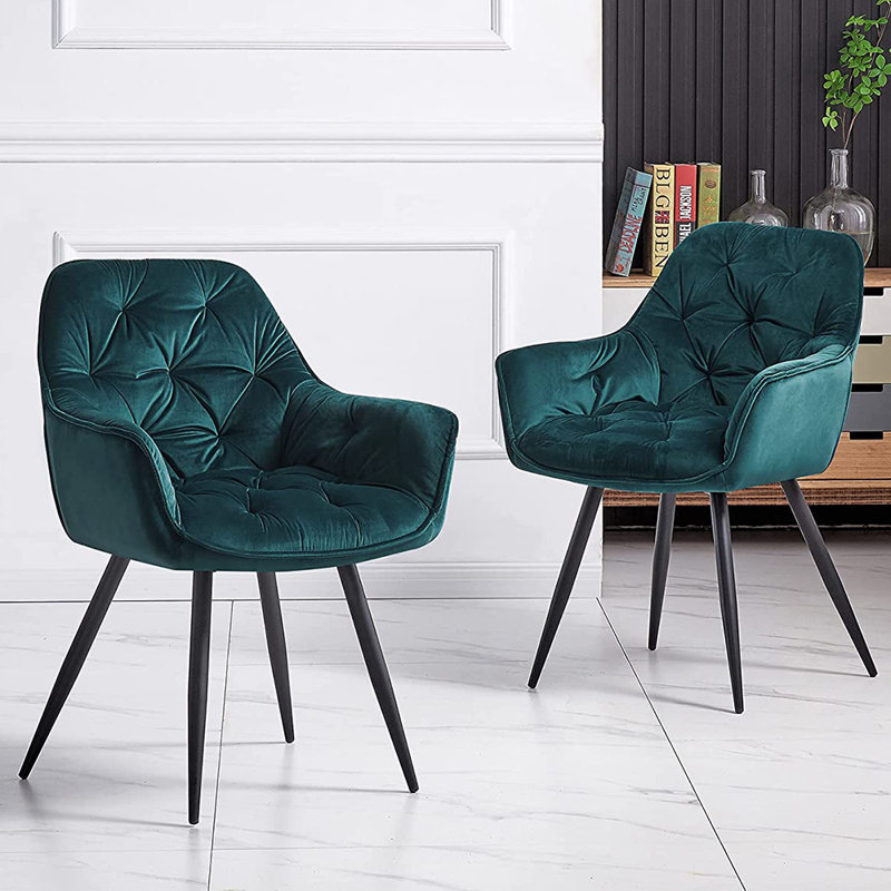 Velvet Tufted Upholstered Armchair Runge 50cm H, Teal