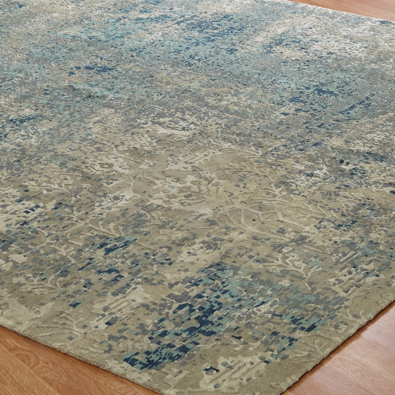 Abstract Area Rug in Blue, Rectangle 10' x 14'