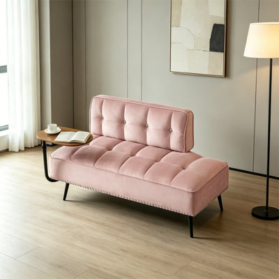 54-Inch Modern Two-Seater Velvet Sofa With Backrest & 360° Rotating Side Table, Multi-Use Entryway Ottoman Bench, Space-Saving For Living Room Bedroom Apartment Office