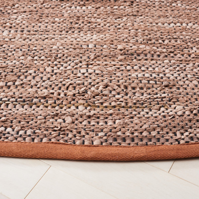 Grunwald Hand Woven Leather/Cotton/Jute Rug in Gray/Rust, Round 7'