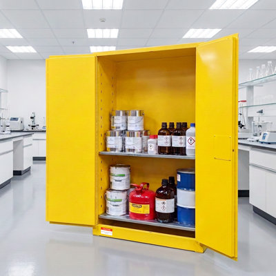 Flammable Storage Cabinet 45 Gallon, 43 x 18 x 65 Inch Fireproof Double-Wall Galvanized Steel Cabinet with Adjustable Shelves, Yellow