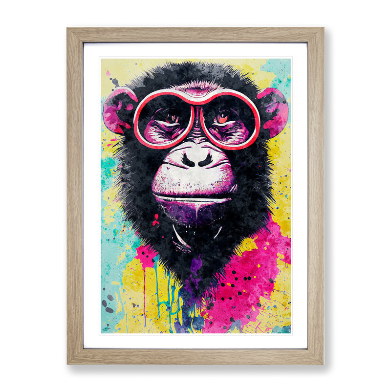 Monkey Paint Splash No.2 1 Piece Single Picture Frame Wall Art, 46cm H x 34cm W, Beige