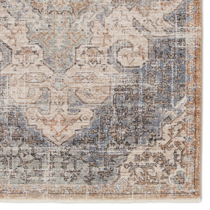 Tapis médaillon brun clair / bleu Iroh, Rectangle 9 pi x 13 pi