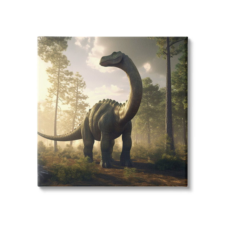 Paysage détaillé de dinosaures sur toile par Wumples, H 17 po x l 17 po x P 1,5 po