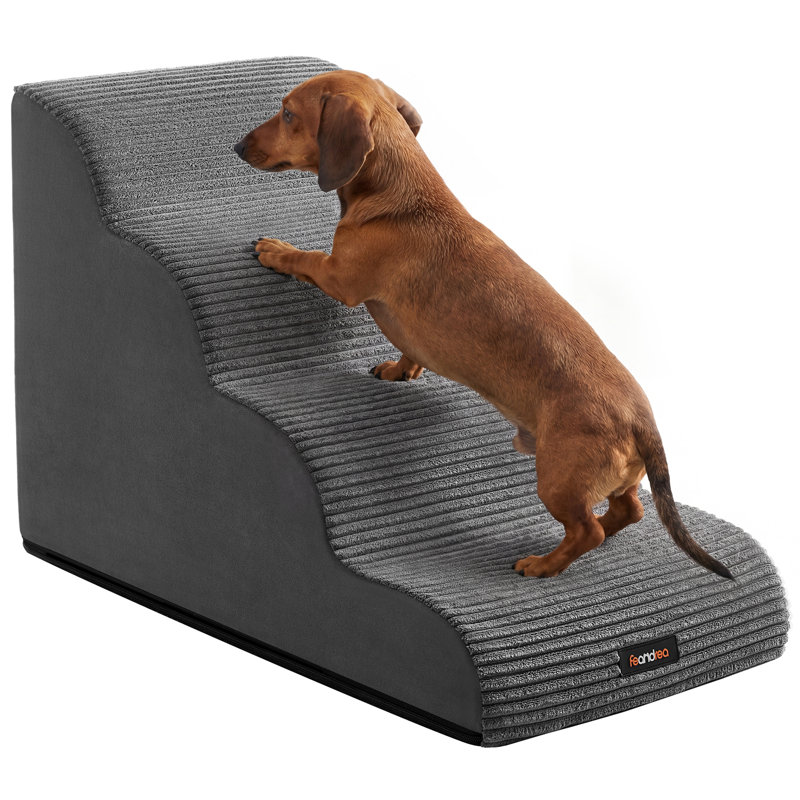4-Step Dog Stairs, Dog Steps For Bed, Sofa, Waterproof Pet Stairs With Anti-Slip Designs, Gentle Slope, Removable Washable Cover, Handle