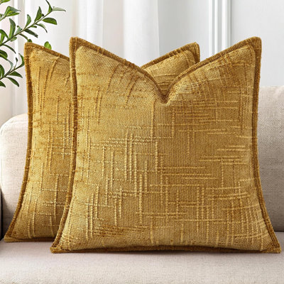 Ensemble de 2 housses de coussin en chenille d'automne 18 x 18, jaune moutarde