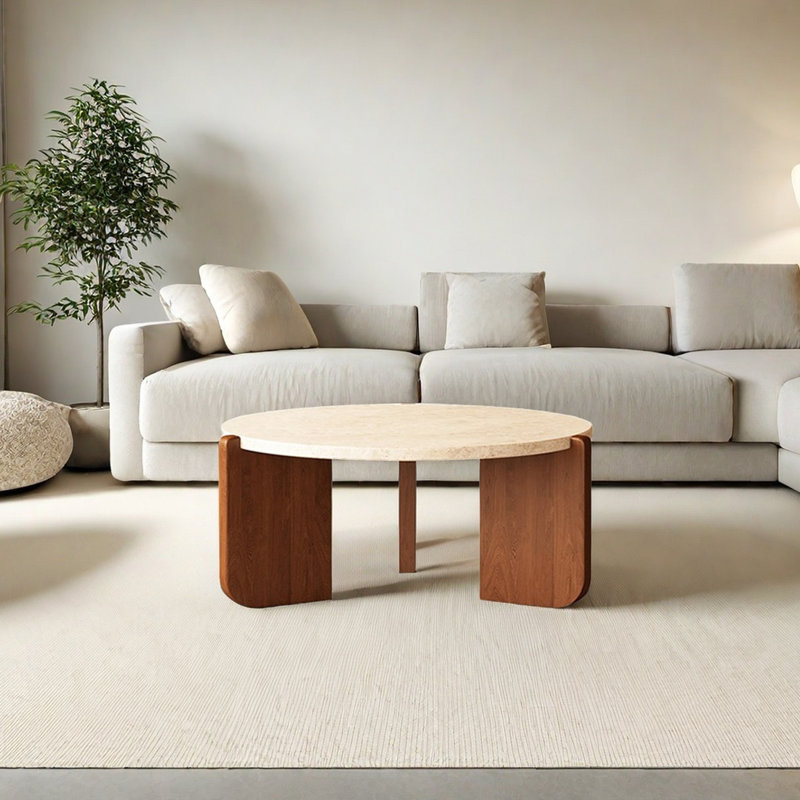 Table basse style français avec pieds en teck, H 15 po x l 31,49 po x l 31,49 po