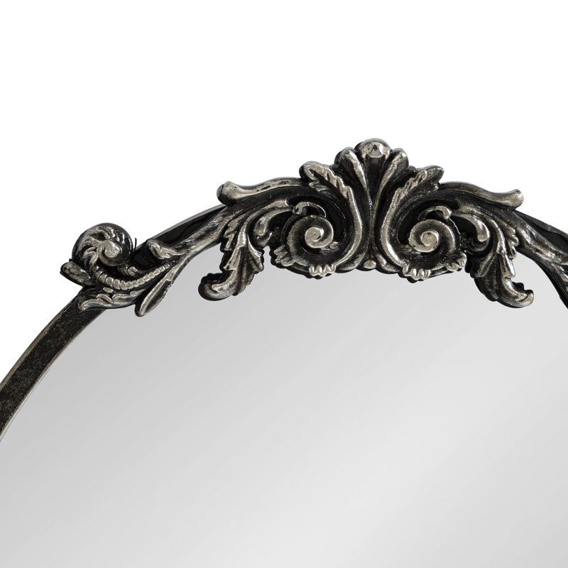 Damiere Metal Oval Mirror, Antique Black