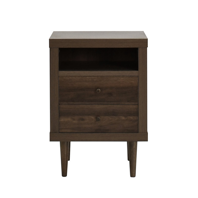 Table de chevet Mid-Century 2 - Faux bois, rangement généreux l 18,50 po x P 15,57 po x H 26,50 po, Noyer