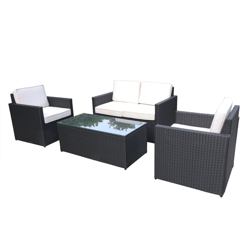 Berlin 2 Seater sofa Set 4 Person with Cushions, White, Black