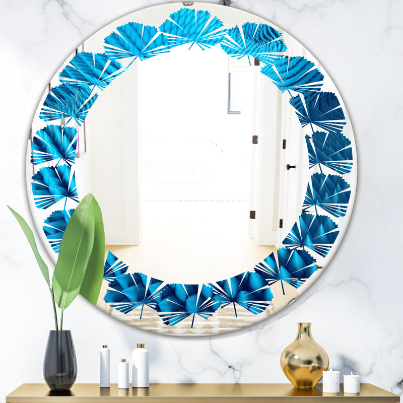 Miroir mural Coastal, H 31,5 po x l 31,5 po, Vague avec motif floral indien Batik II