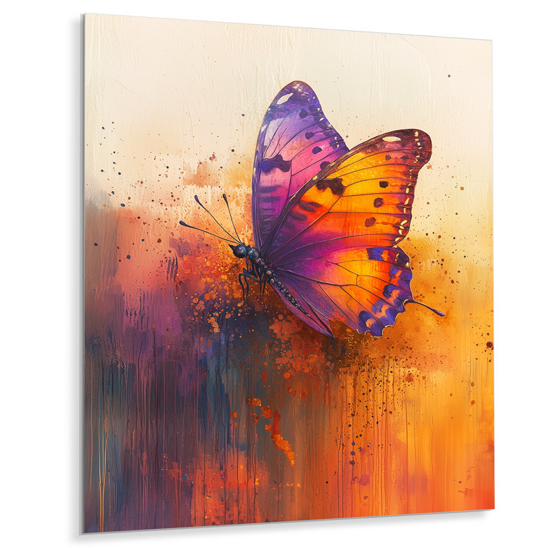 Lavande Echoes Of The Butterfly III - impression de papillon sur métal, H 32 po x l 24 po