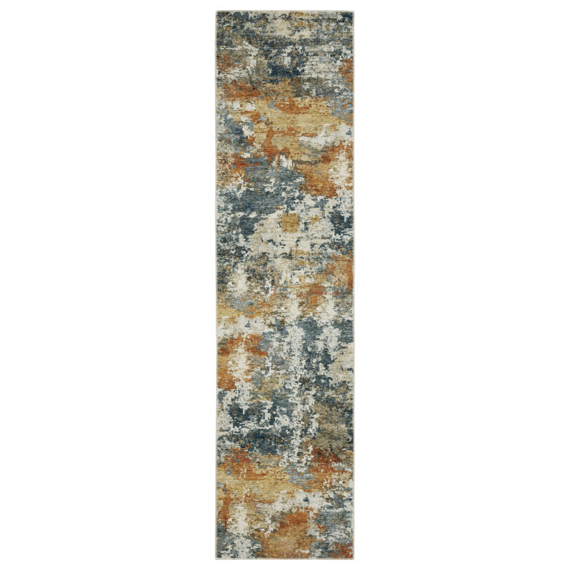 Tapis jaune / gris / bleu Meltzer, Tapis de couloir 2 pi x 8 pi
