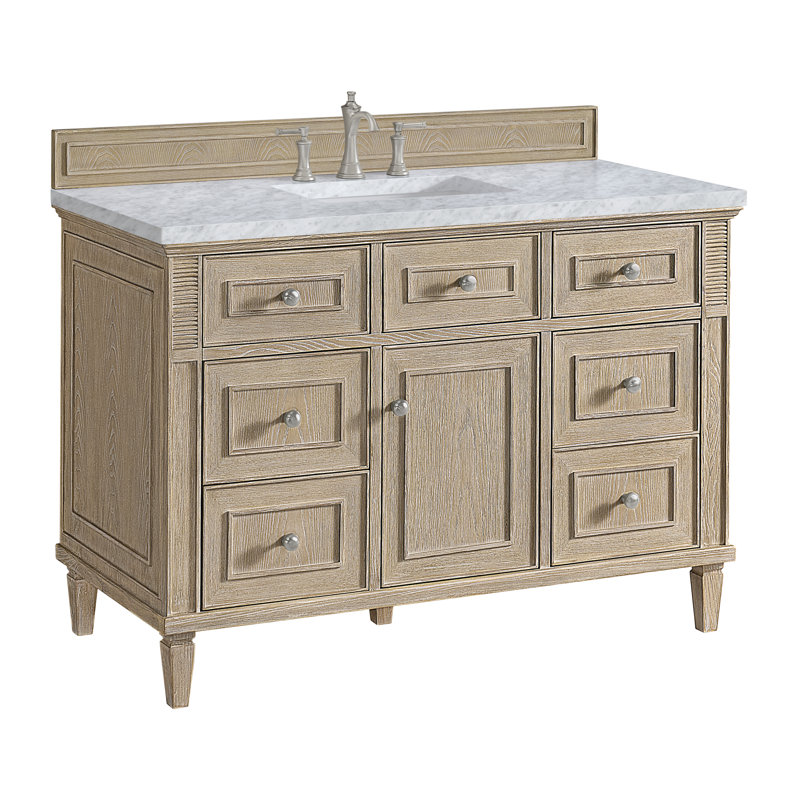 Lorelai 48'' Single Bathroom Vanity with Top, Whitewashed Oak, Carrara White Marble, 8" Widespread