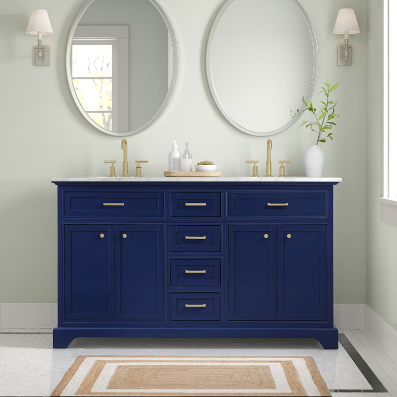 Ensemble de meuble-lavabo double 60 po Hermes, Bleu