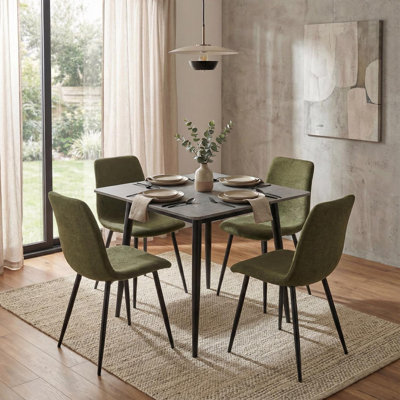 5pc Marble Effect Square Dining Table & Chairs Set