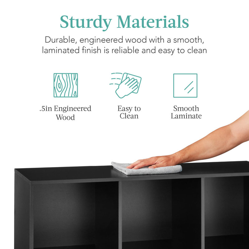 6-Cube Storage Organizer, 13.5in Shelf Opening, Bookcase, Display Shelf, Customizable w/ 3 Removable Back Panels, Black