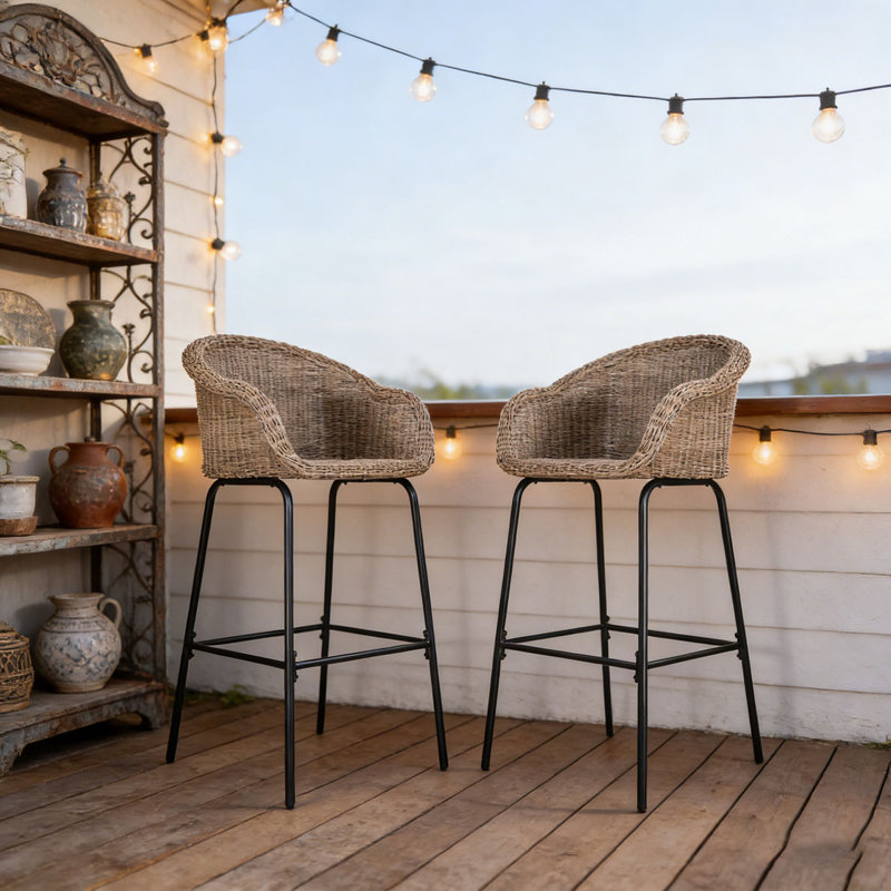 Tabouret de bar d'extérieur en osier de métal, Marron clair