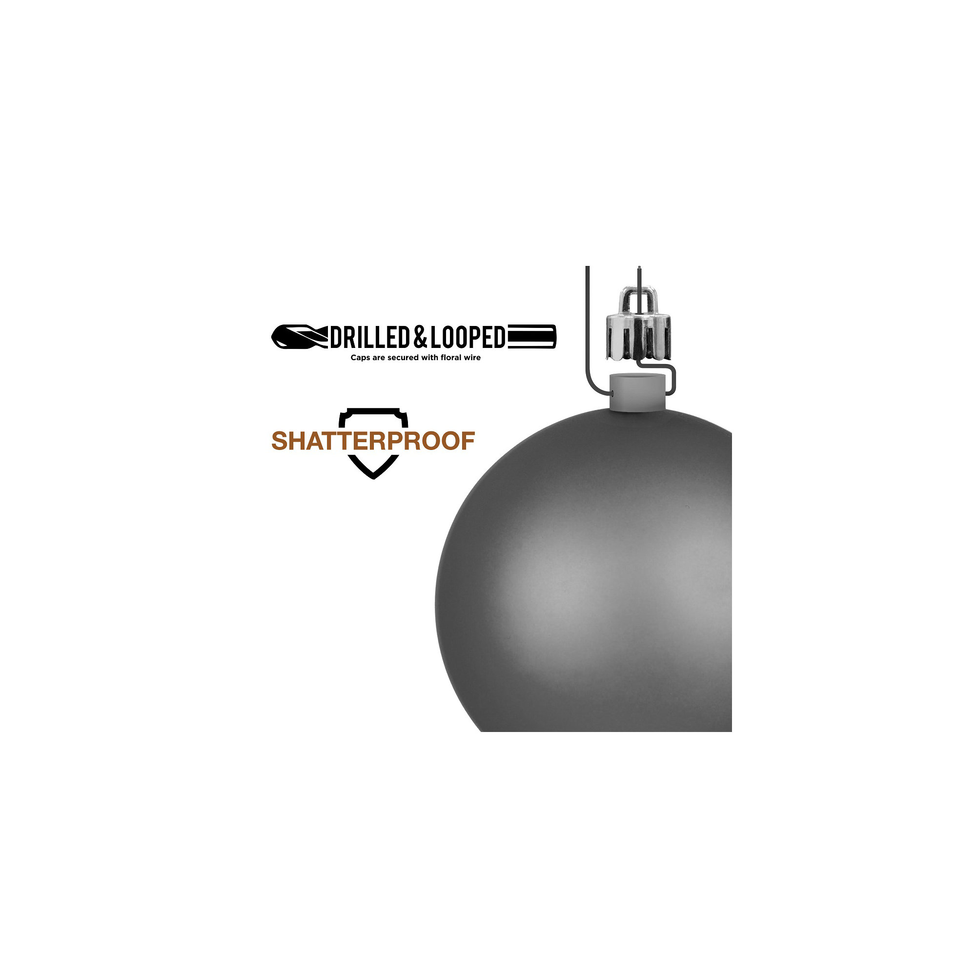 Holiday Décor Ball Ornament, Pewter Glitter, 4" H x 4" W x 4" D
