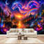 Papier peint adhésif pelez et collez, paysage de forêt coloré, cascade, cerf, arc-en-ciel, art mural auto-adhésif et amovible-129223603