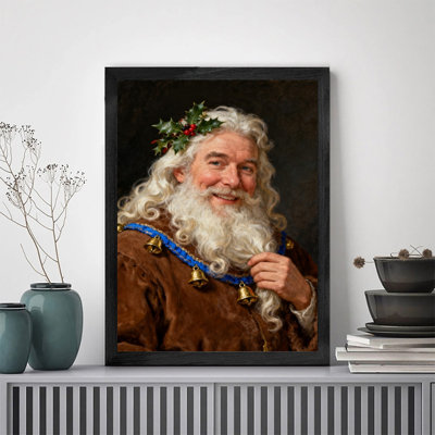 Black Framed Vintage Santa Wall Art - Classic Festive Decor Framed Prints