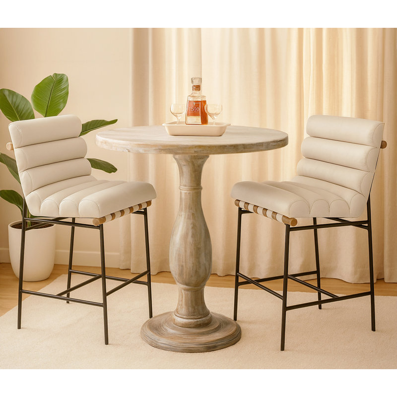 Jenna 36" Bar Table Set With 2 Layla Bar Chairs In Ivory Authentic Leather